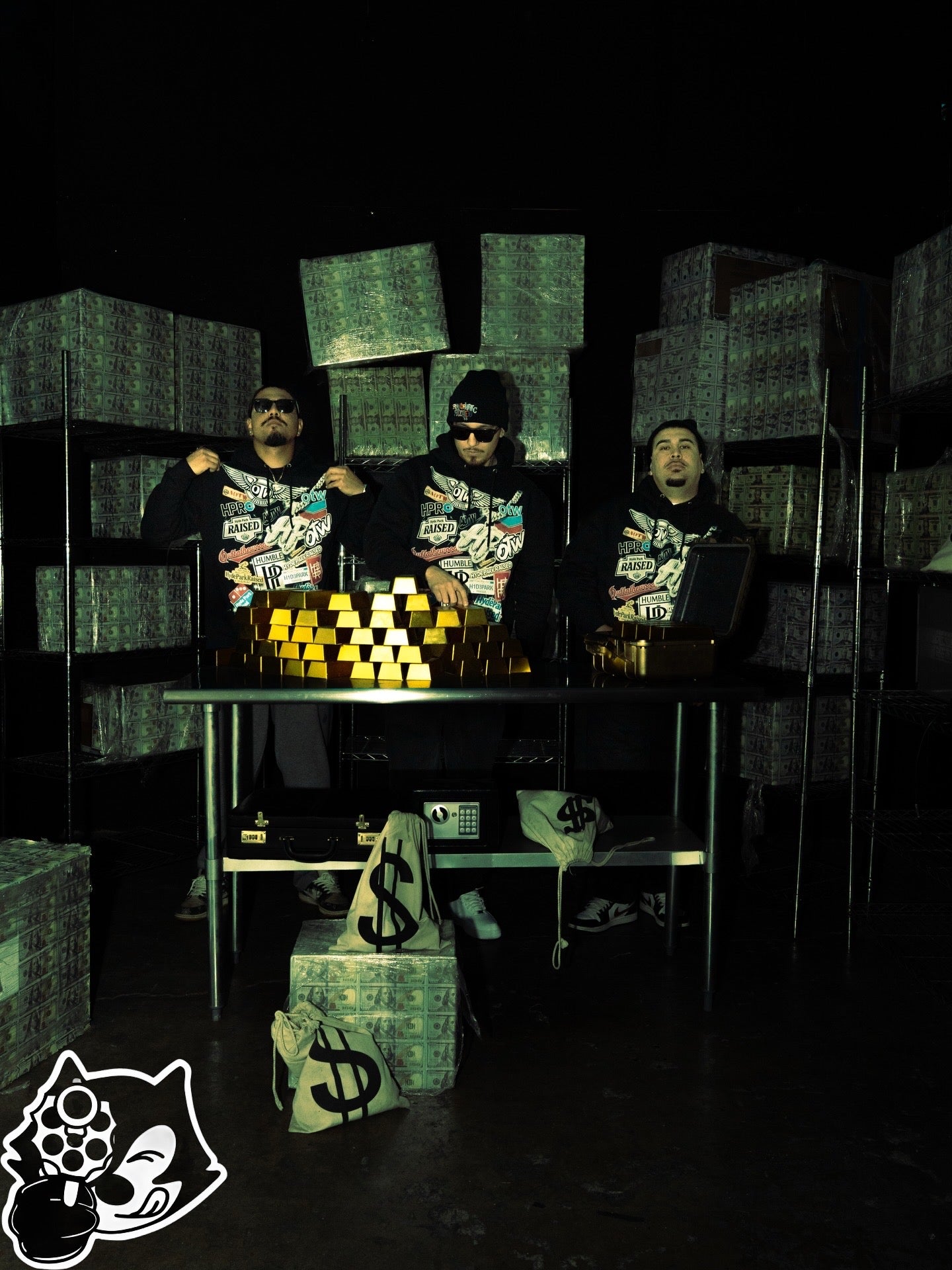 HYDEPARKRAISED X ARTISTOUTTATHAWOODS COLLAB STICKERBOMB HOODIE